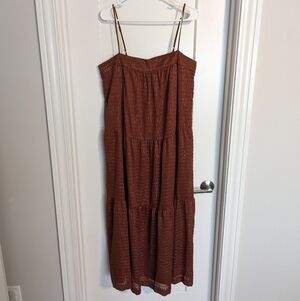 DKNY Metallic Thread Tiered Midi Dress - Burnt Orange Rust - sz L